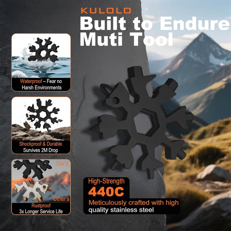 KULOLO Snowflake Multi Tool – Stainless Steel EDC Gadget with Bottle Opener,Wrench & Key Ring,White Elephant Gift for Adults 2025,Christmas Stocking Stuffer for Men,Dad,Husband (Black) - Image 4